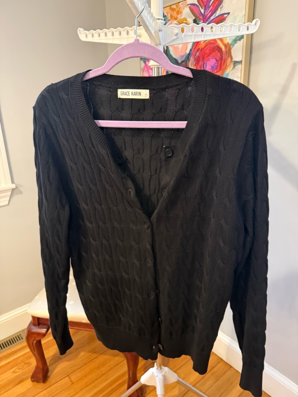 Grace Karin Black Cable Knit V-Neck Cardigan